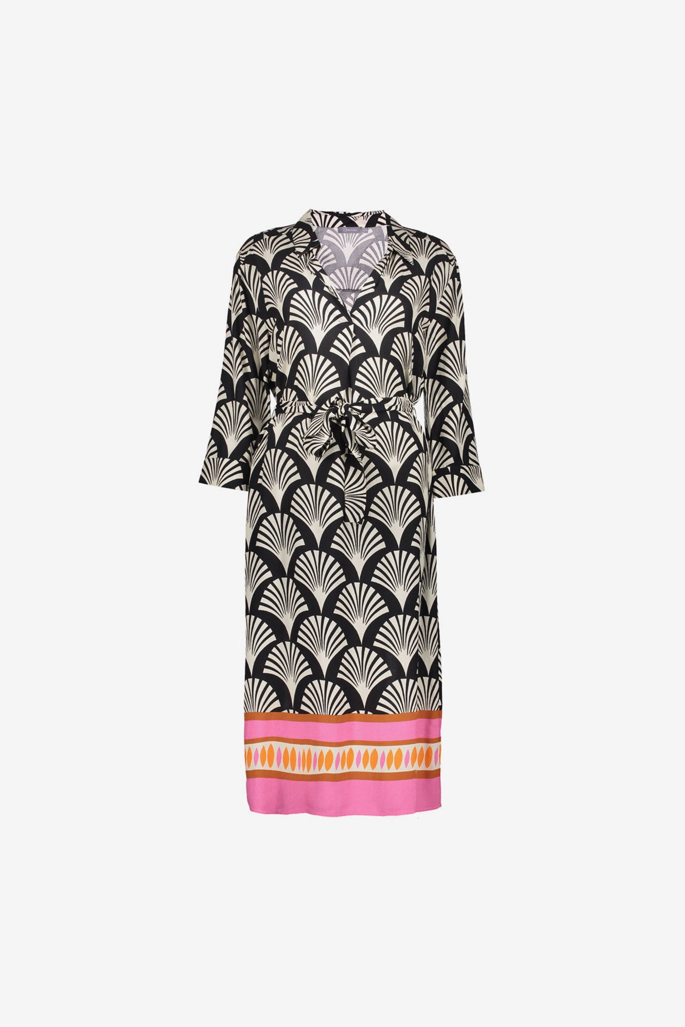 Geisha Kleid mit grafischem Print und kontrastierendem Saum