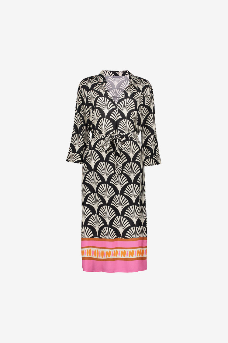 Geisha Kleid mit grafischem Print und kontrastierendem Saum
