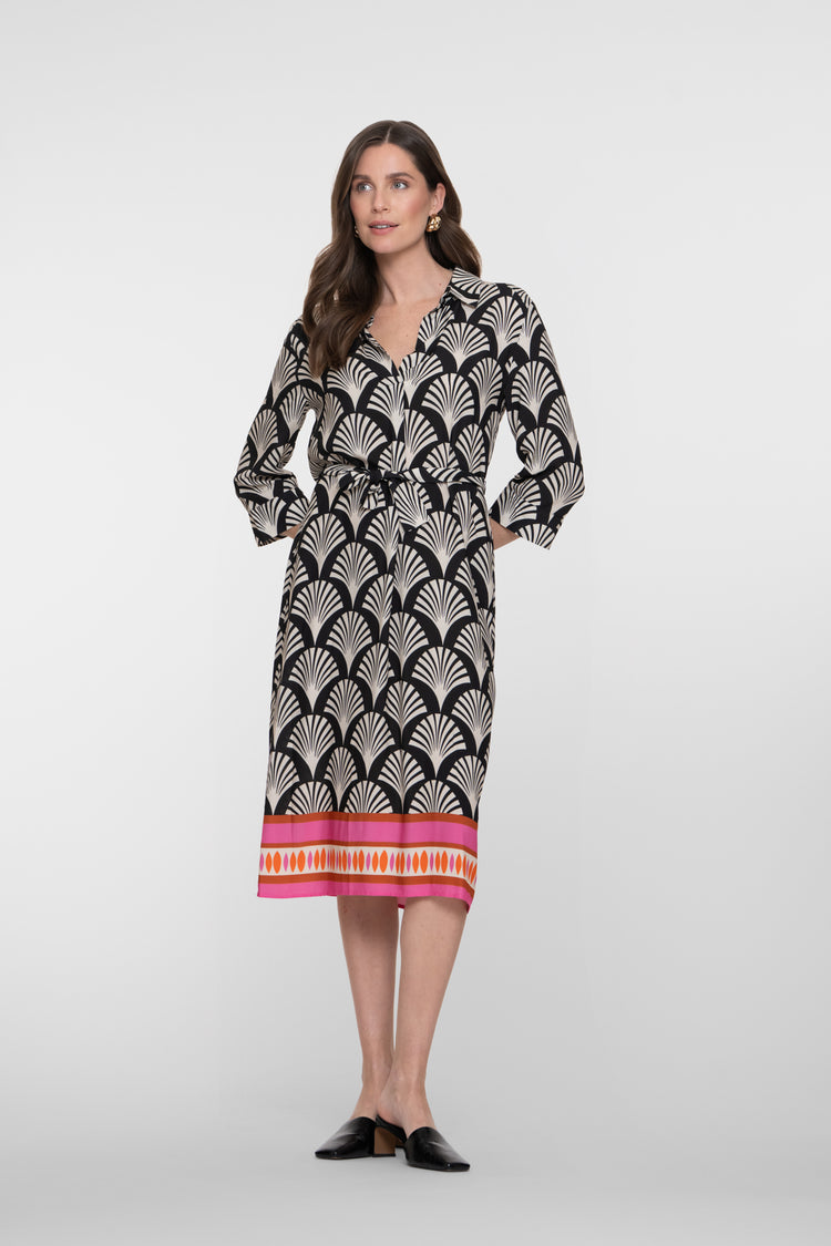 Geisha Kleid mit grafischem Print und kontrastierendem Saum