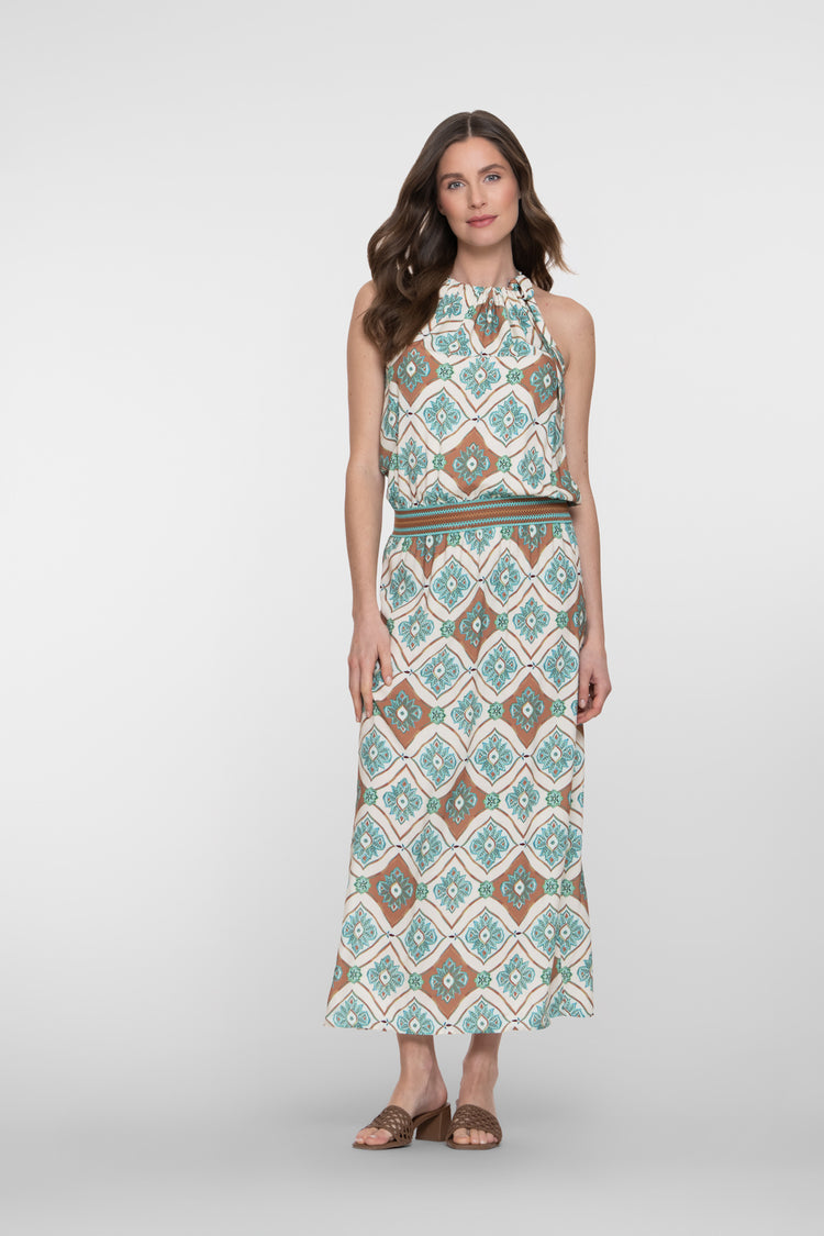 Geisha Maxikleid mit Halterneck und grafischem Print