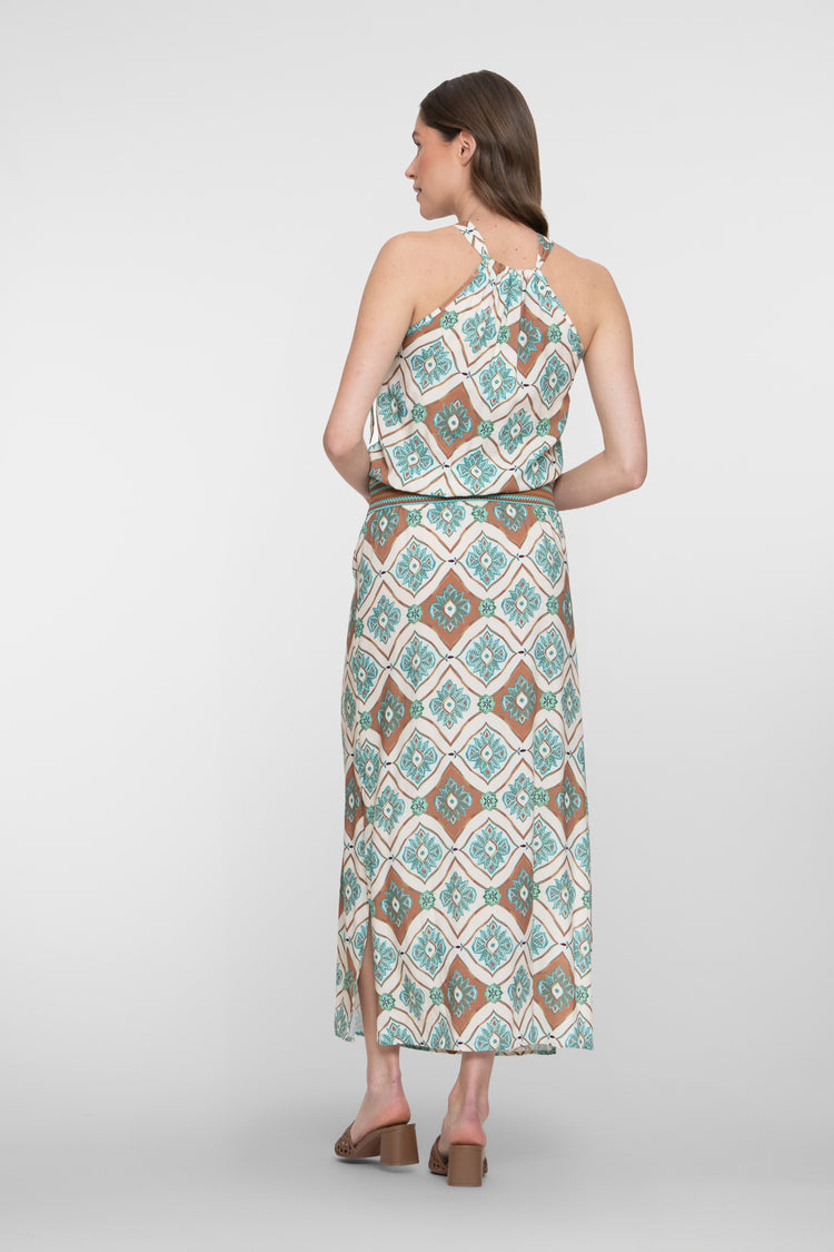Geisha Maxikleid mit Halterneck und grafischem Print