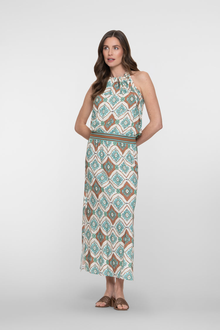 Geisha Maxikleid mit Halterneck und grafischem Print