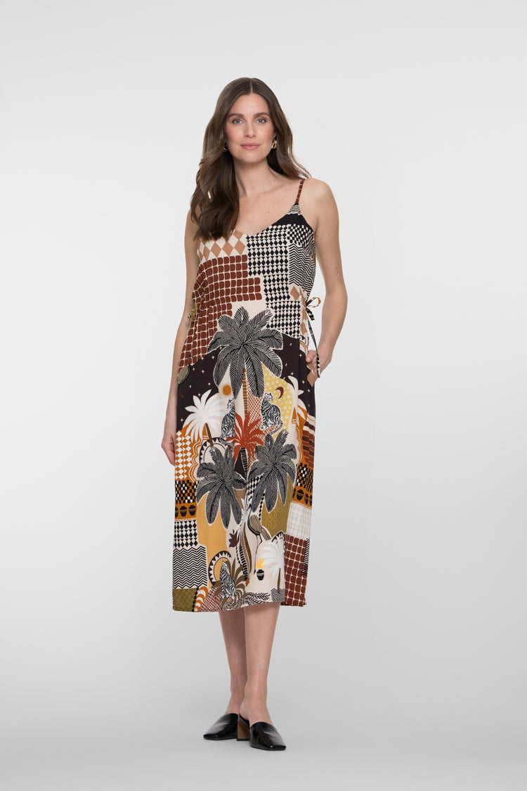 Geisha Multicolor-Midikleid mit grafischem Print und Spaghettiträgern