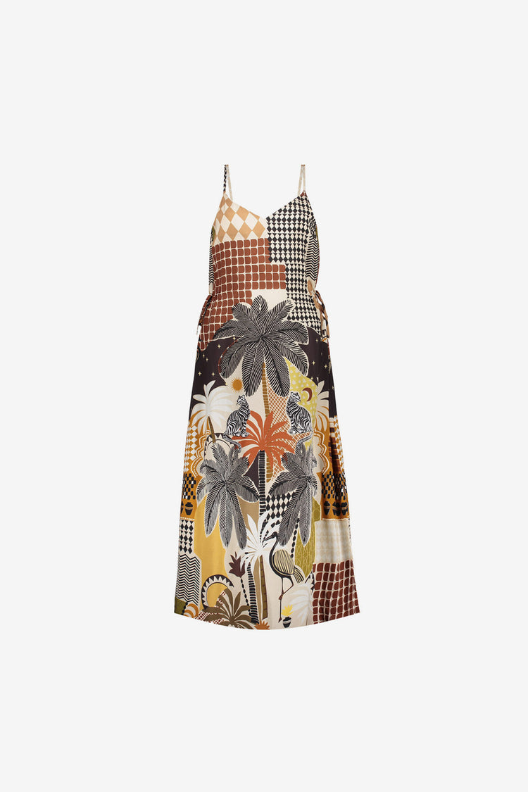 Geisha Multicolor-Midikleid mit grafischem Print und Spaghettiträgern