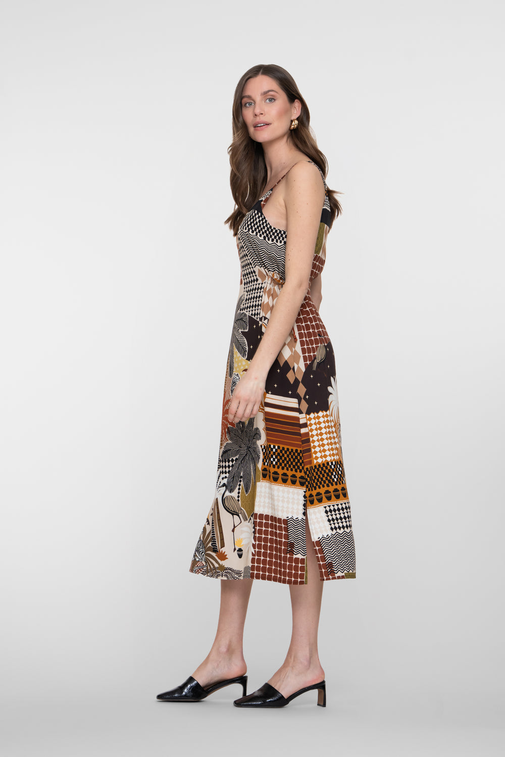 Geisha Multicolor-Midikleid mit grafischem Print und Spaghettiträgern