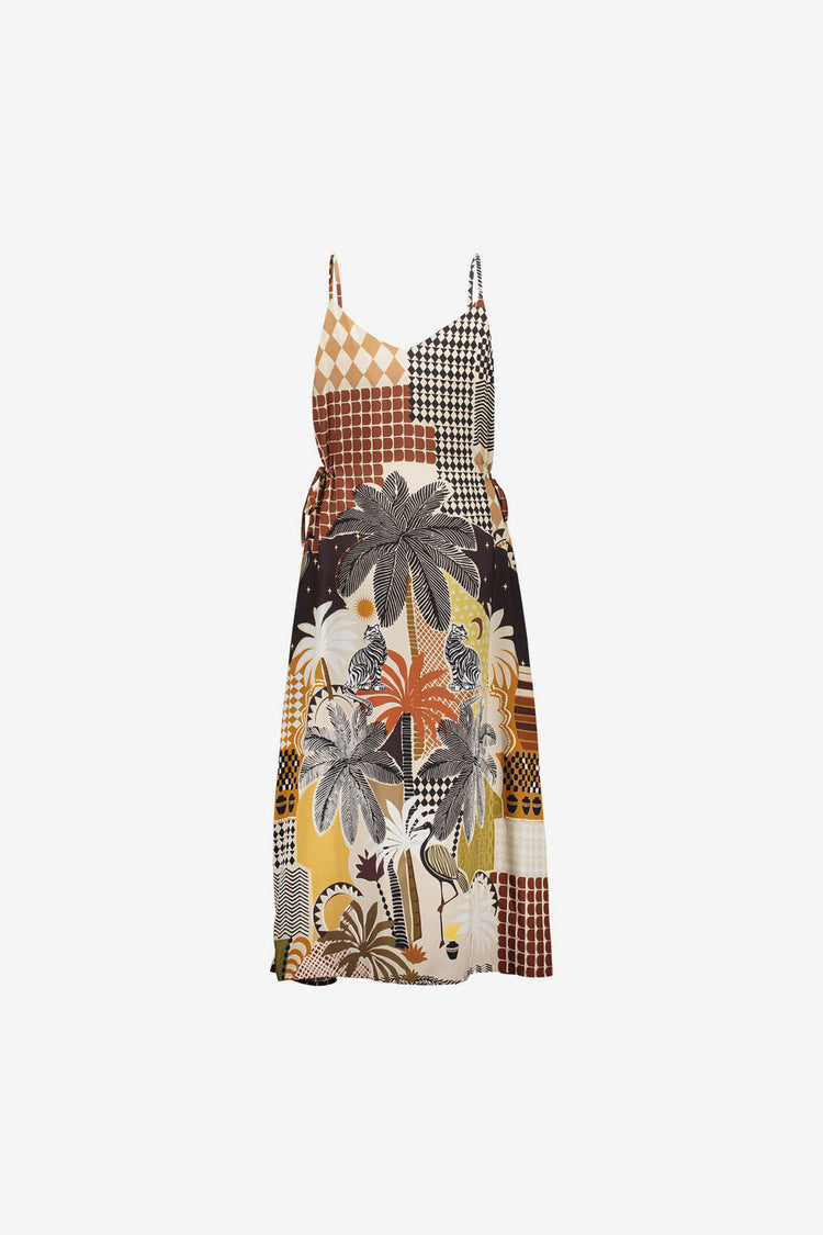 Geisha Multicolor-Midikleid mit grafischem Print und Spaghettiträgern