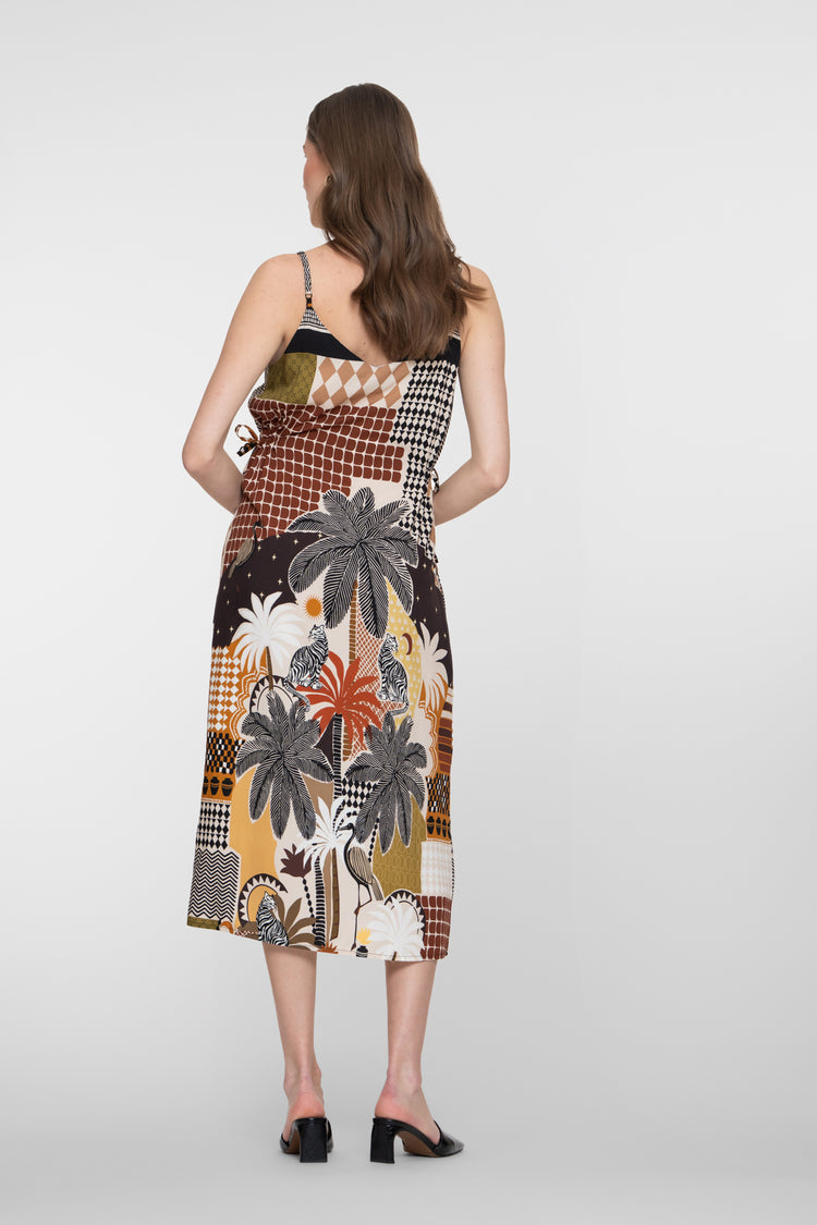 Geisha Multicolor-Midikleid mit grafischem Print und Spaghettiträgern