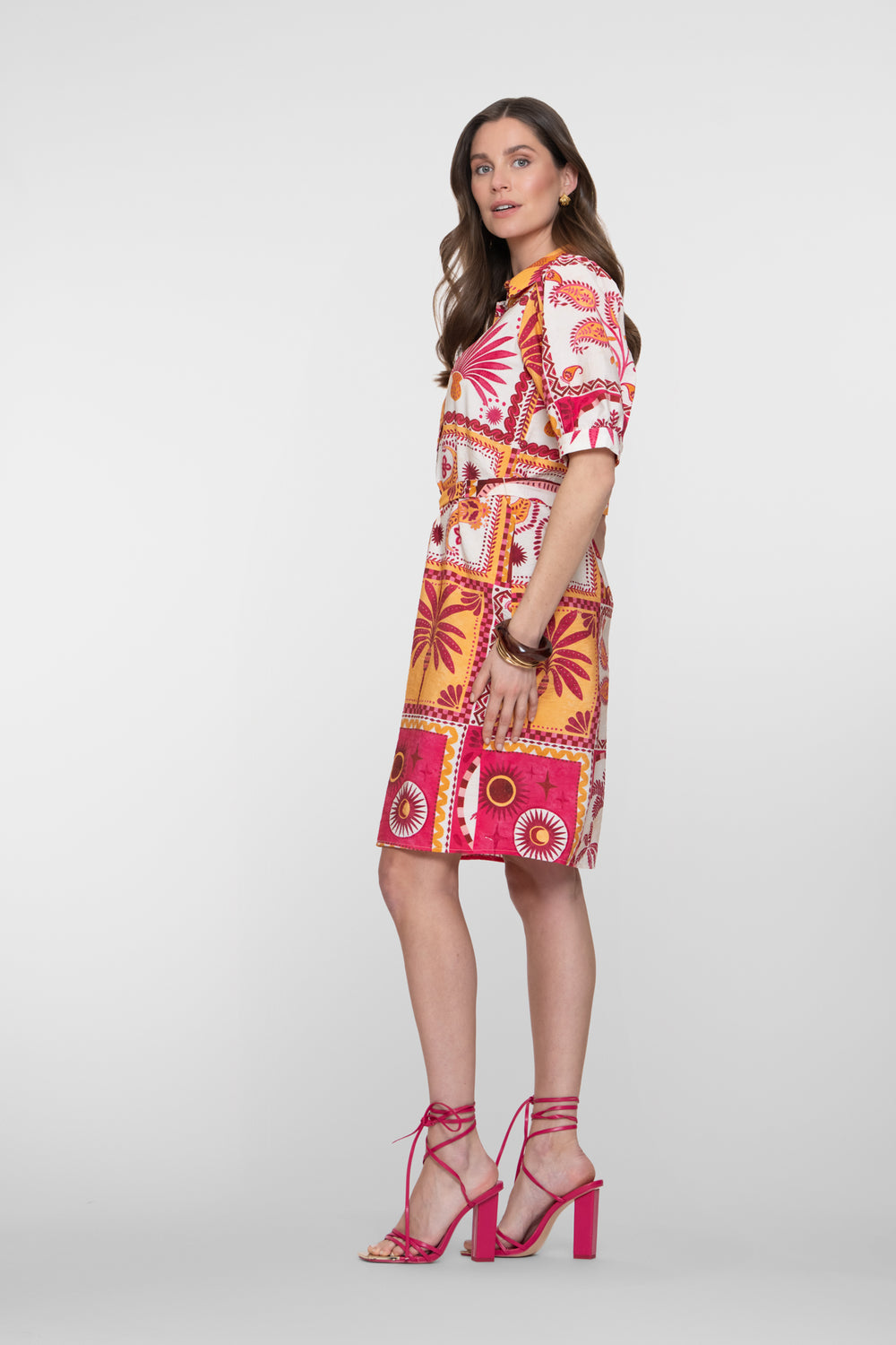 Geisha Blusenkleid mit Patchwork-Print und Bindegürtel