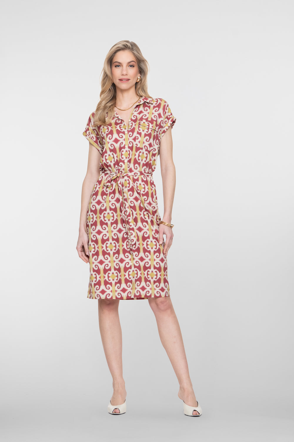 Geisha Blusenkleid mit Ikat-Print und Bindegürtel