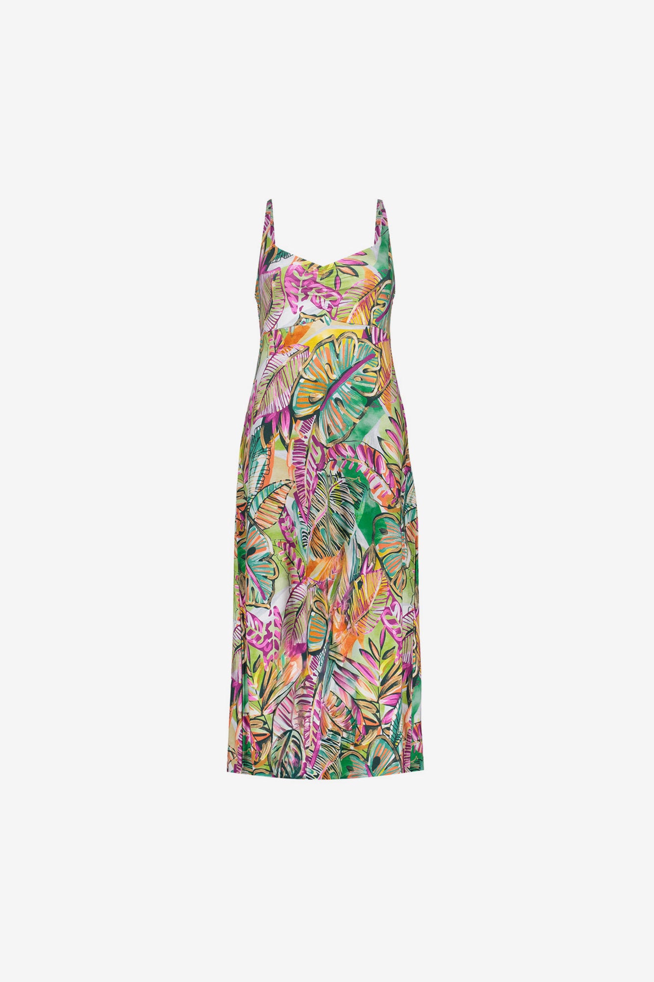 Geisha Kleid mit farbenfrohem Print und Ausschnitt mit Faltenfall