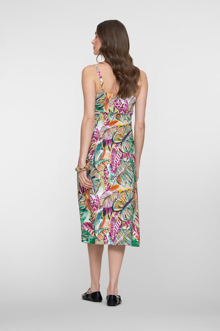 Geisha Kleid mit farbenfrohem Print und Ausschnitt mit Faltenfall