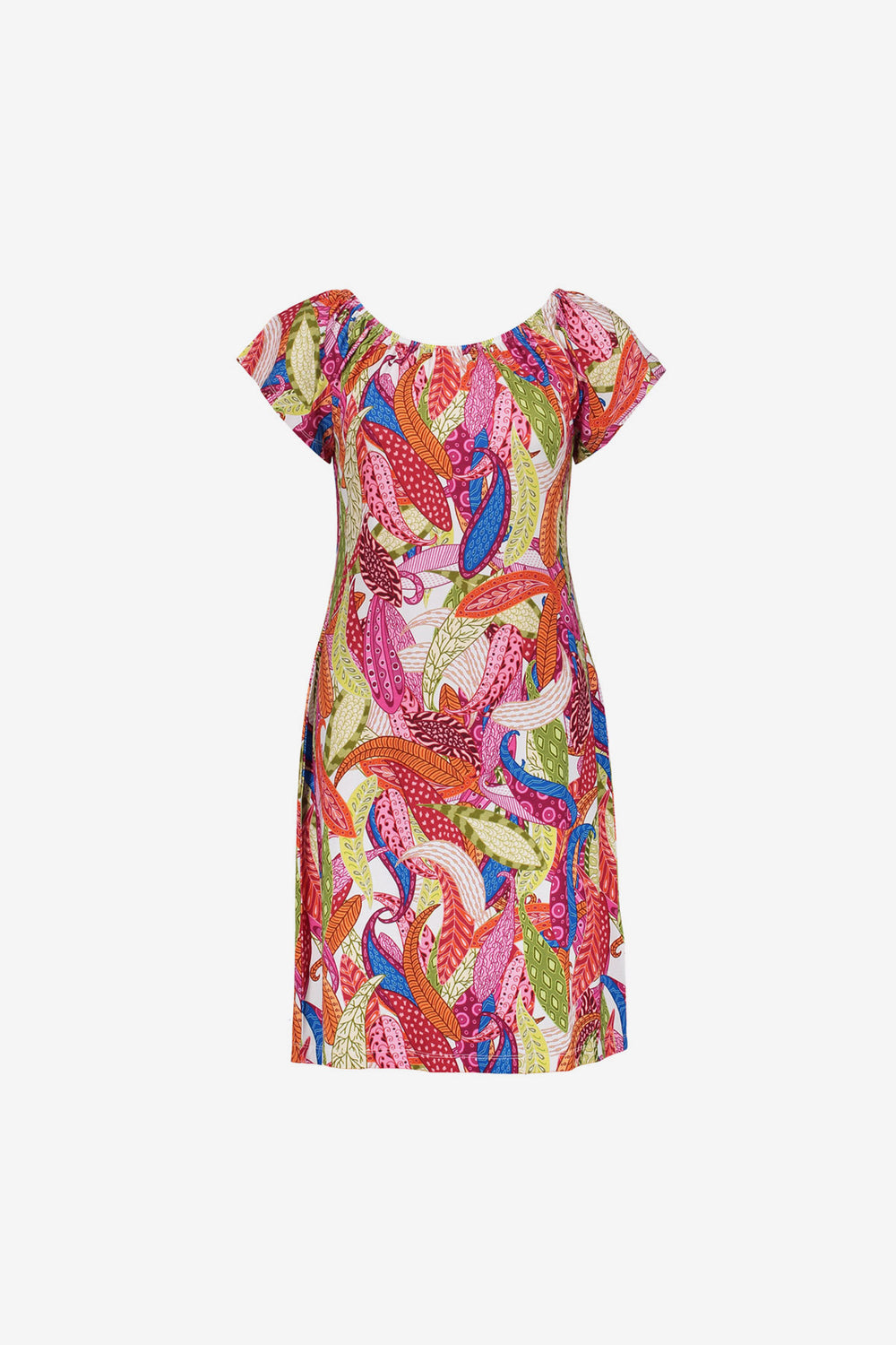 Geisha Kleid mit farbenfrohem Print und elastischem Ausschnitt
