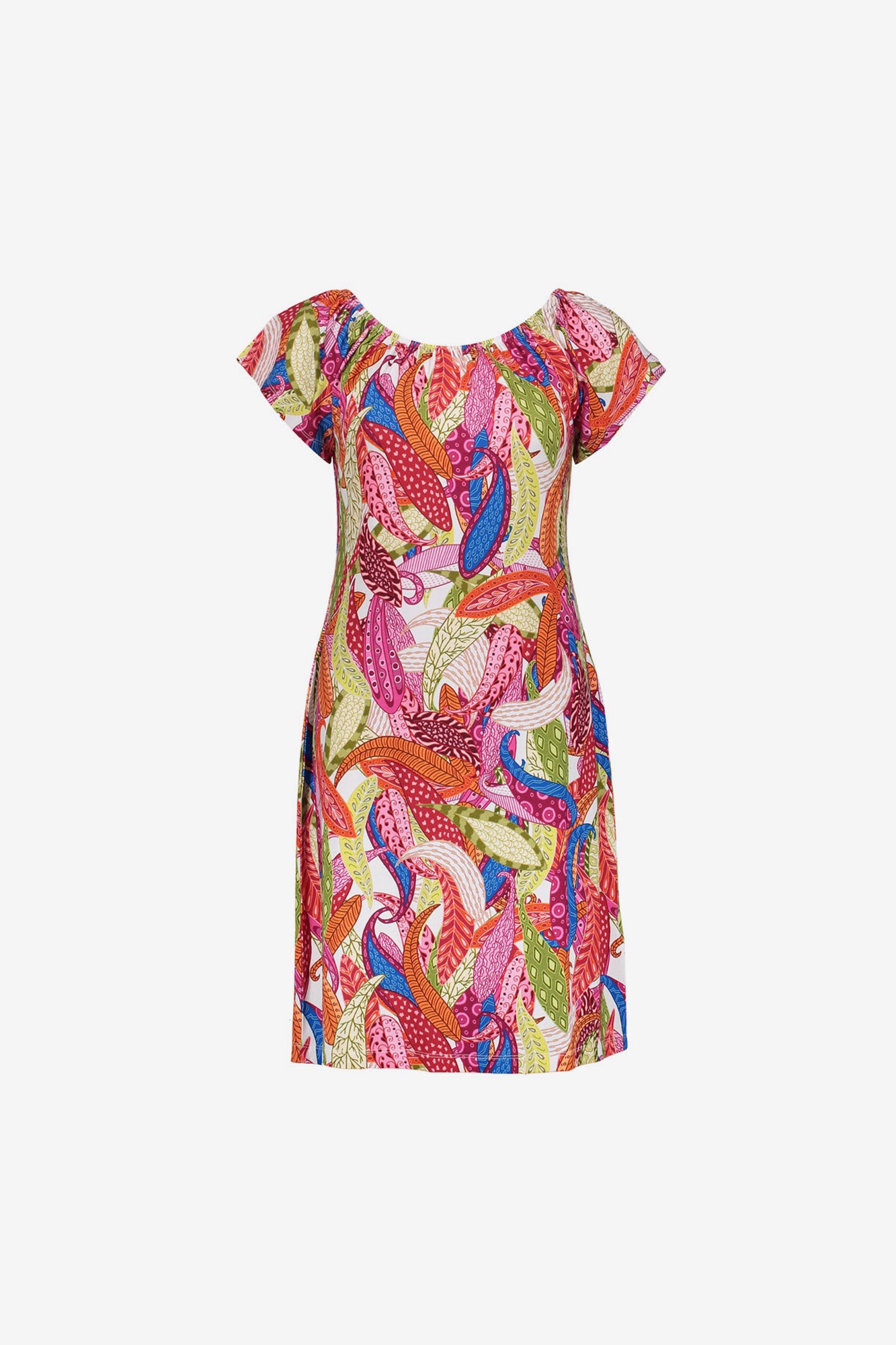 Geisha Kleid mit farbenfrohem Print und elastischem Ausschnitt