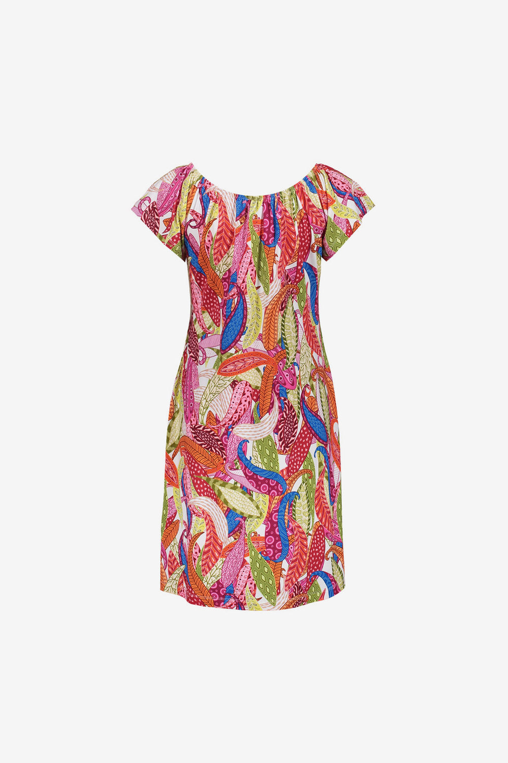 Geisha Kleid mit farbenfrohem Print und elastischem Ausschnitt