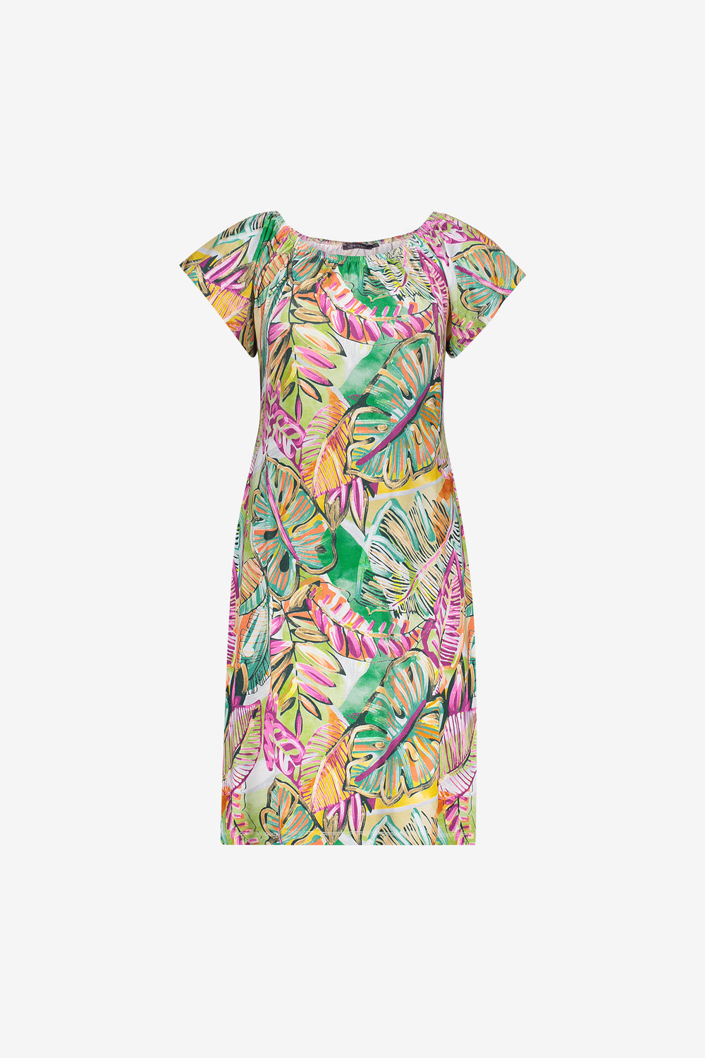 Geisha Kleid mit farbenfrohem Print und elastischem Ausschnitt