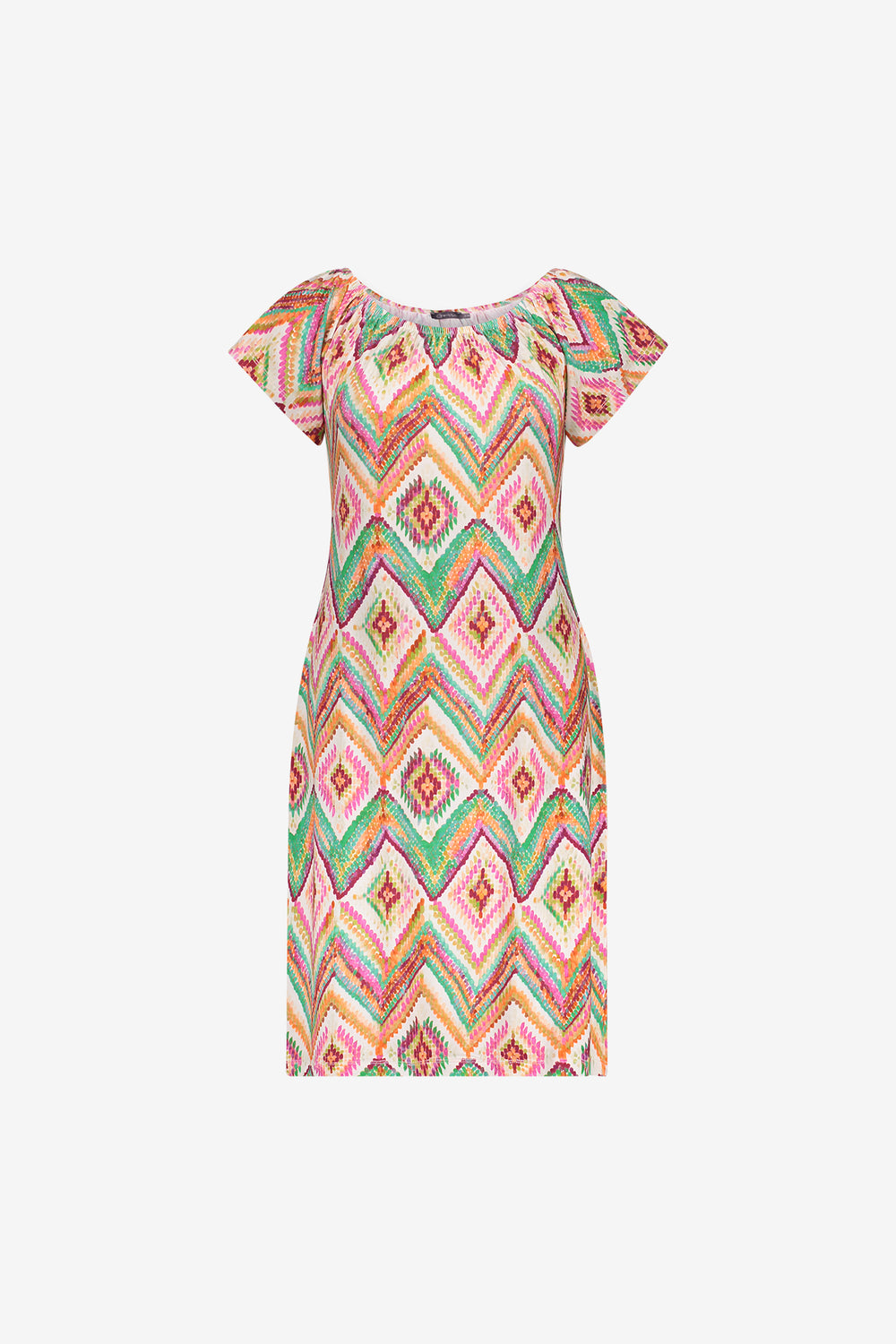 Geisha Kleid mit farbenfrohem Print und elastischem Ausschnitt