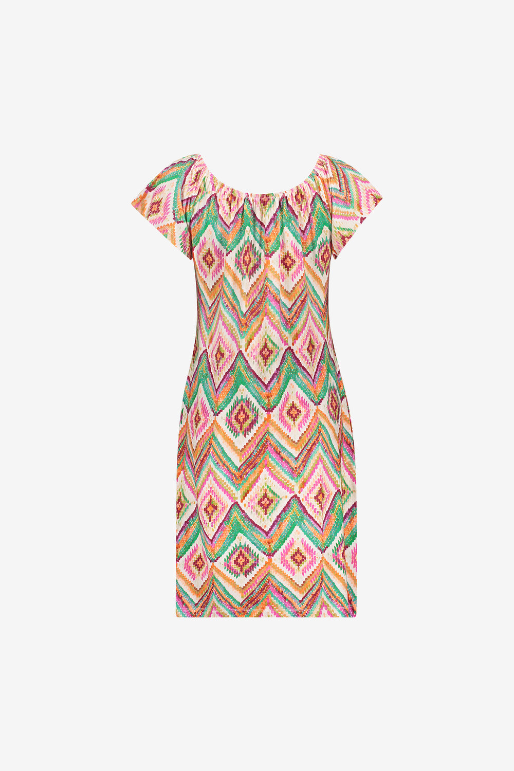 Geisha Kleid mit farbenfrohem Print und elastischem Ausschnitt