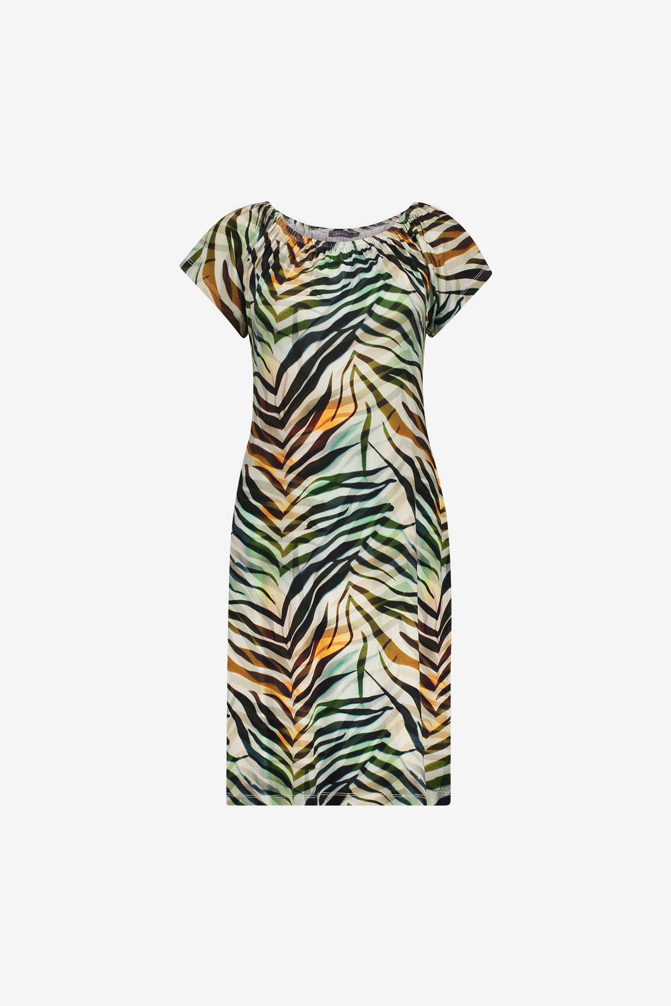 Geisha Kleid mit farbenfrohem Print und elastischem Ausschnitt