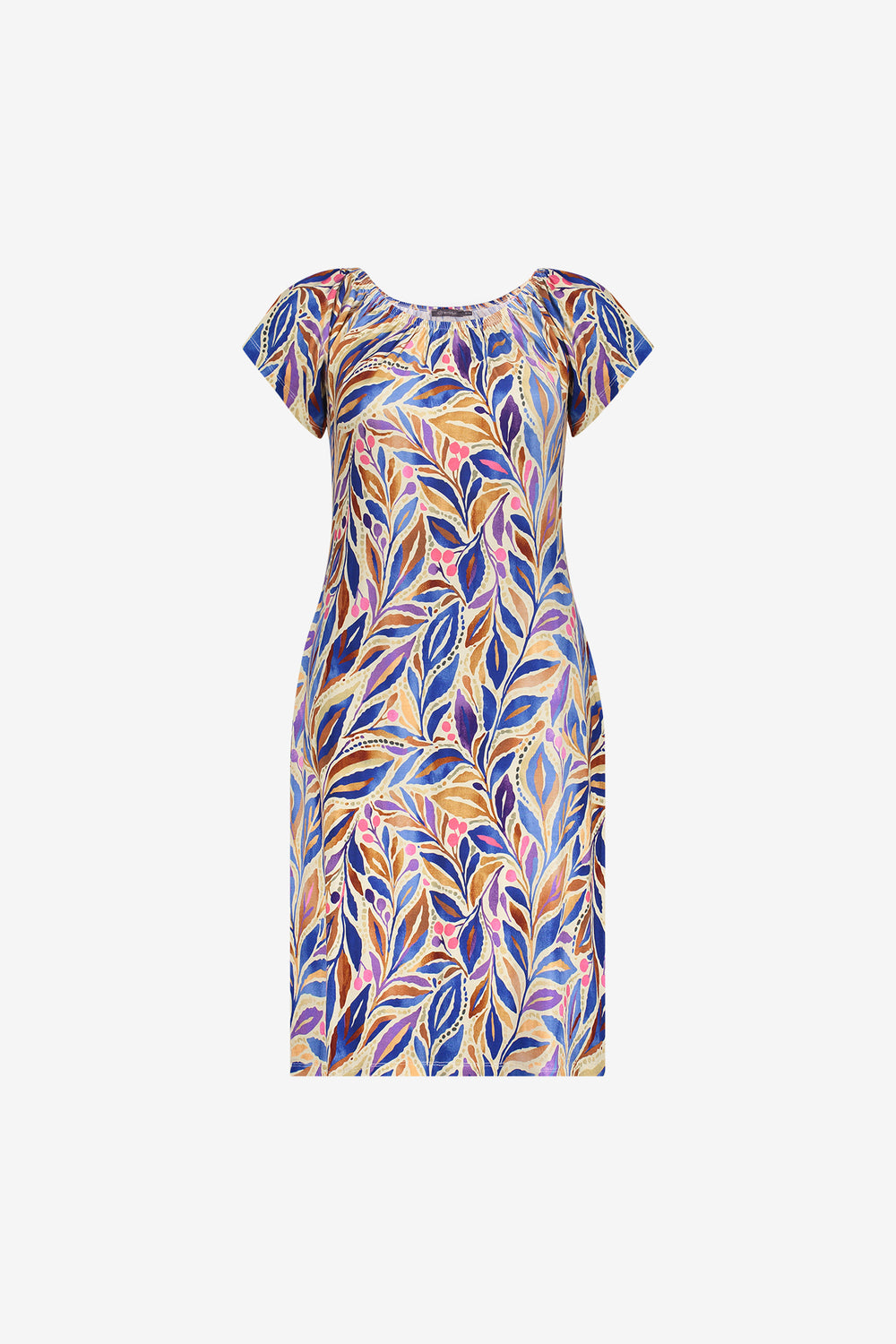Geisha Kleid mit farbenfrohem Print und elastischem Ausschnitt