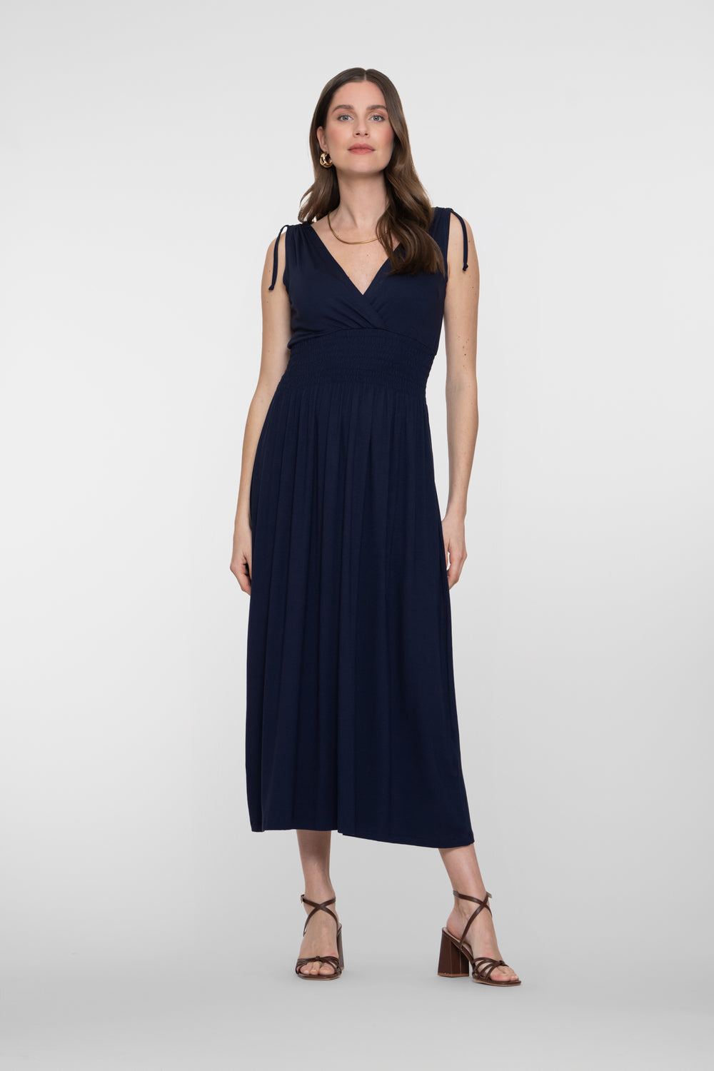 Geisha Maxikleid mit Wickelausschnitt und gesmokter Taille