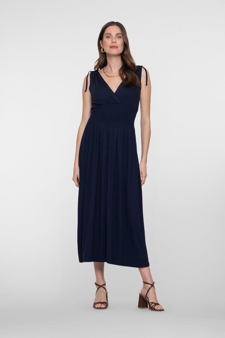 Geisha Maxikleid mit Wickelausschnitt und gesmokter Taille