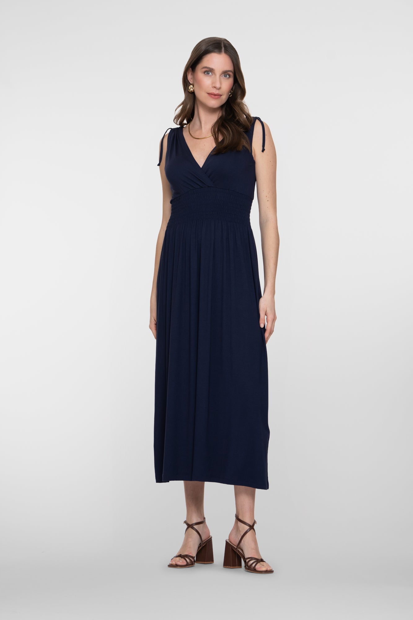 Geisha Maxikleid mit Wickelausschnitt und gesmokter Taille
