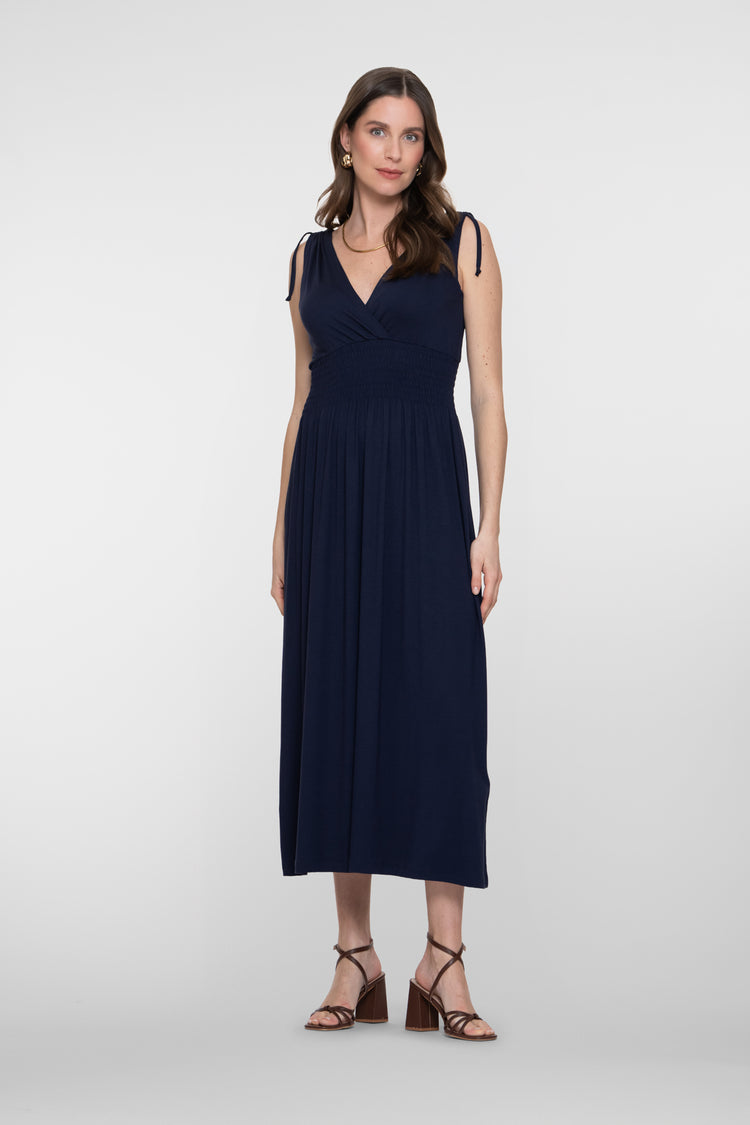 Geisha Maxikleid mit Wickelausschnitt und gesmokter Taille