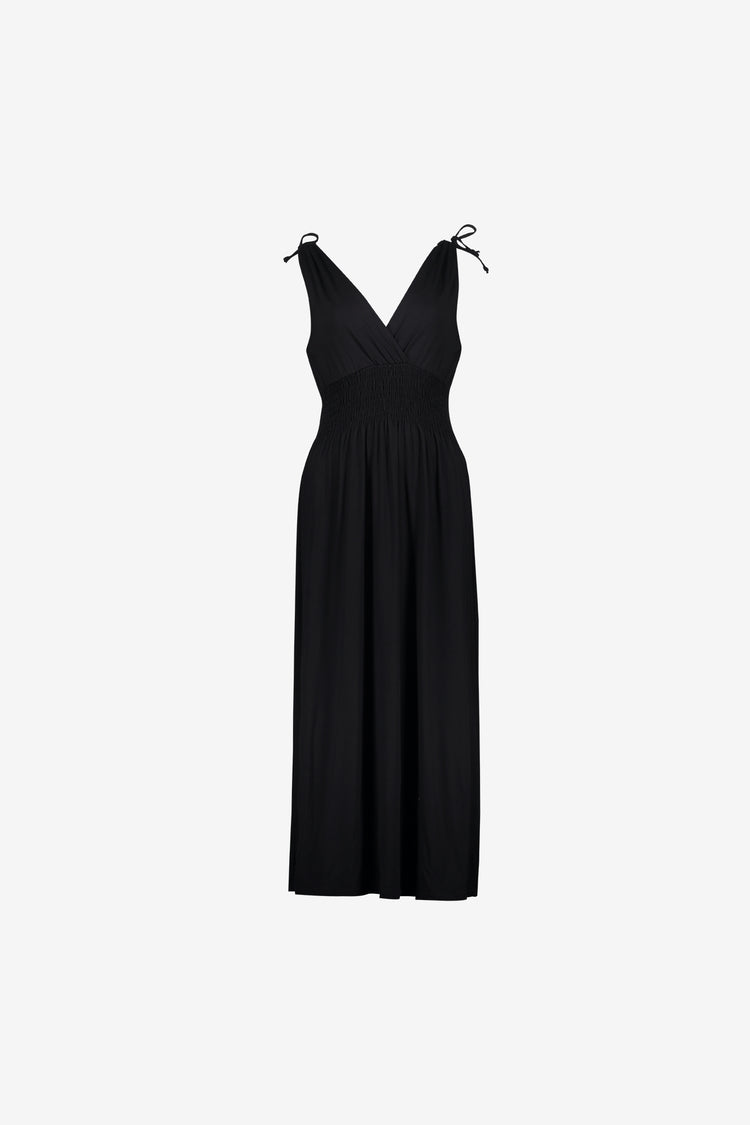 Geisha Maxikleid mit Wickelausschnitt und gesmokter Taille