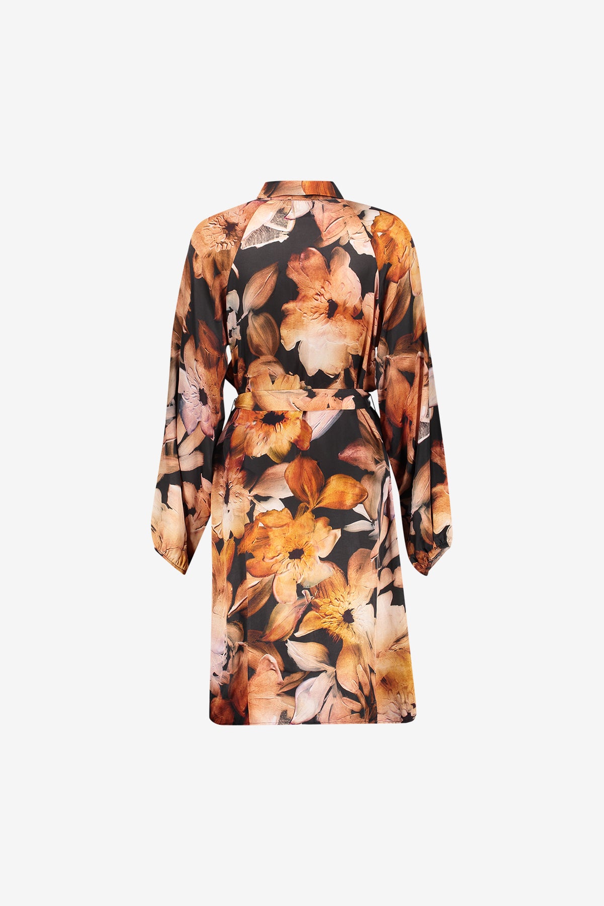 Geisha jurk met expressief bloemdessin en ceintuur