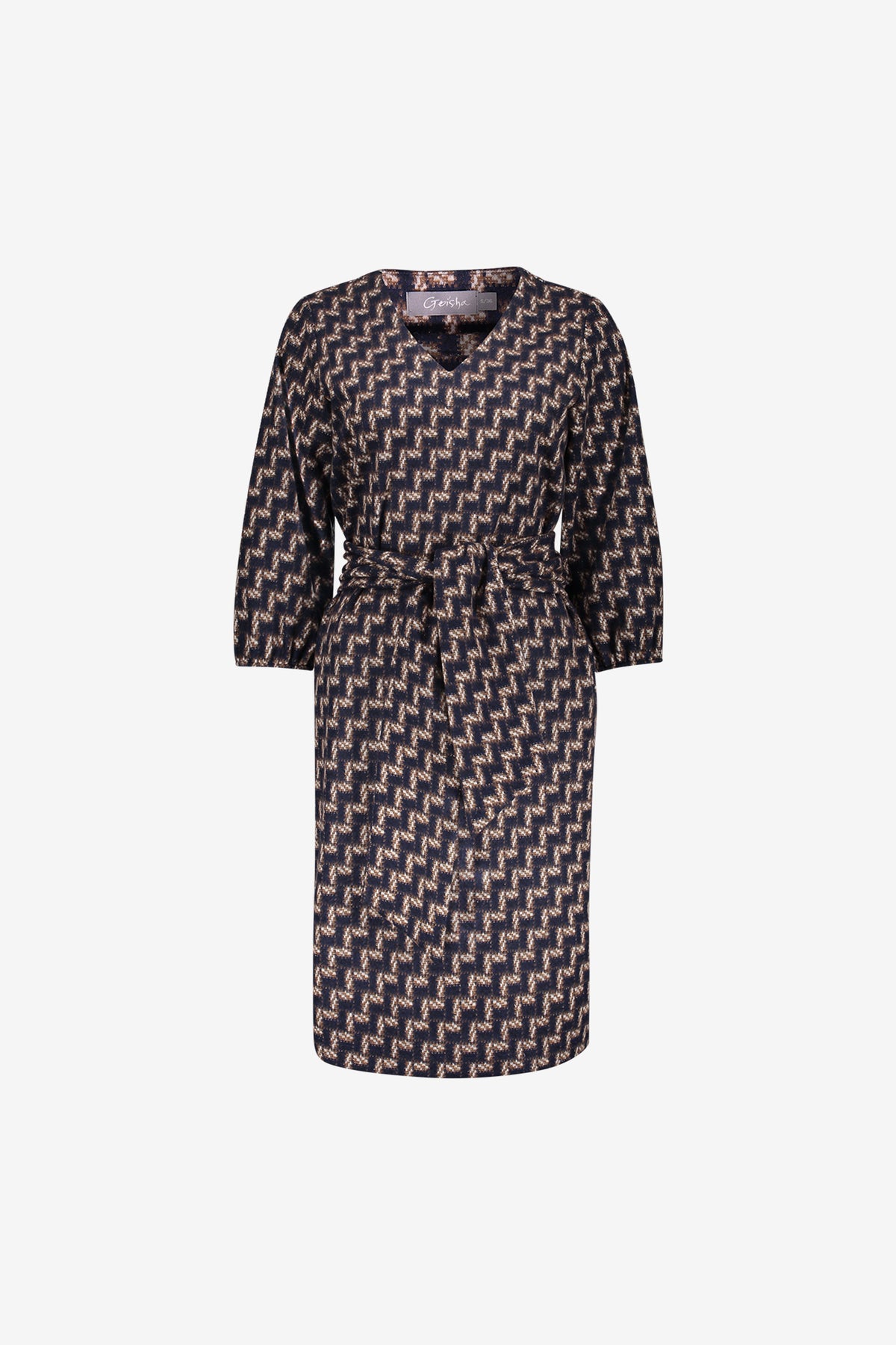 Geisha Kleid mit geometrischem Print und abnehmbarem Schal