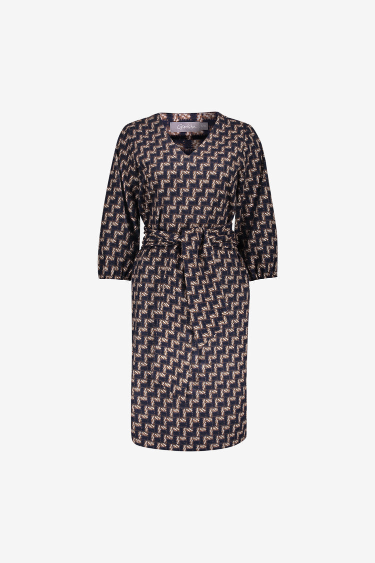 Geisha Kleid mit geometrischem Print und abnehmbarem Schal