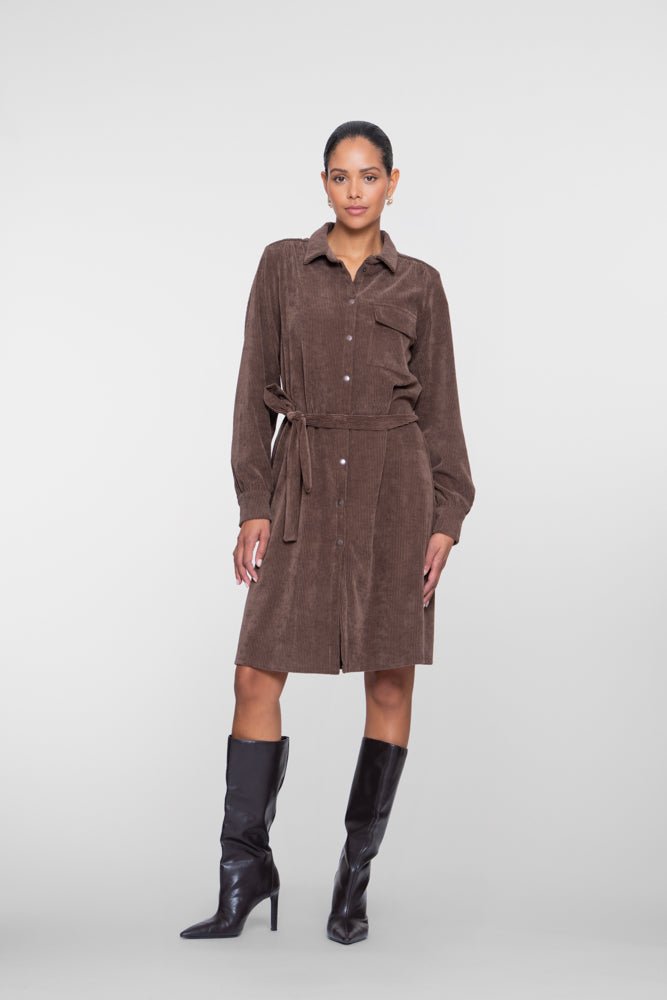 Geisha braunes Cord-Blusenkleid mit Bindegürtel