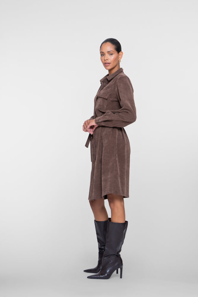 Geisha braunes Cord-Blusenkleid mit Bindegürtel