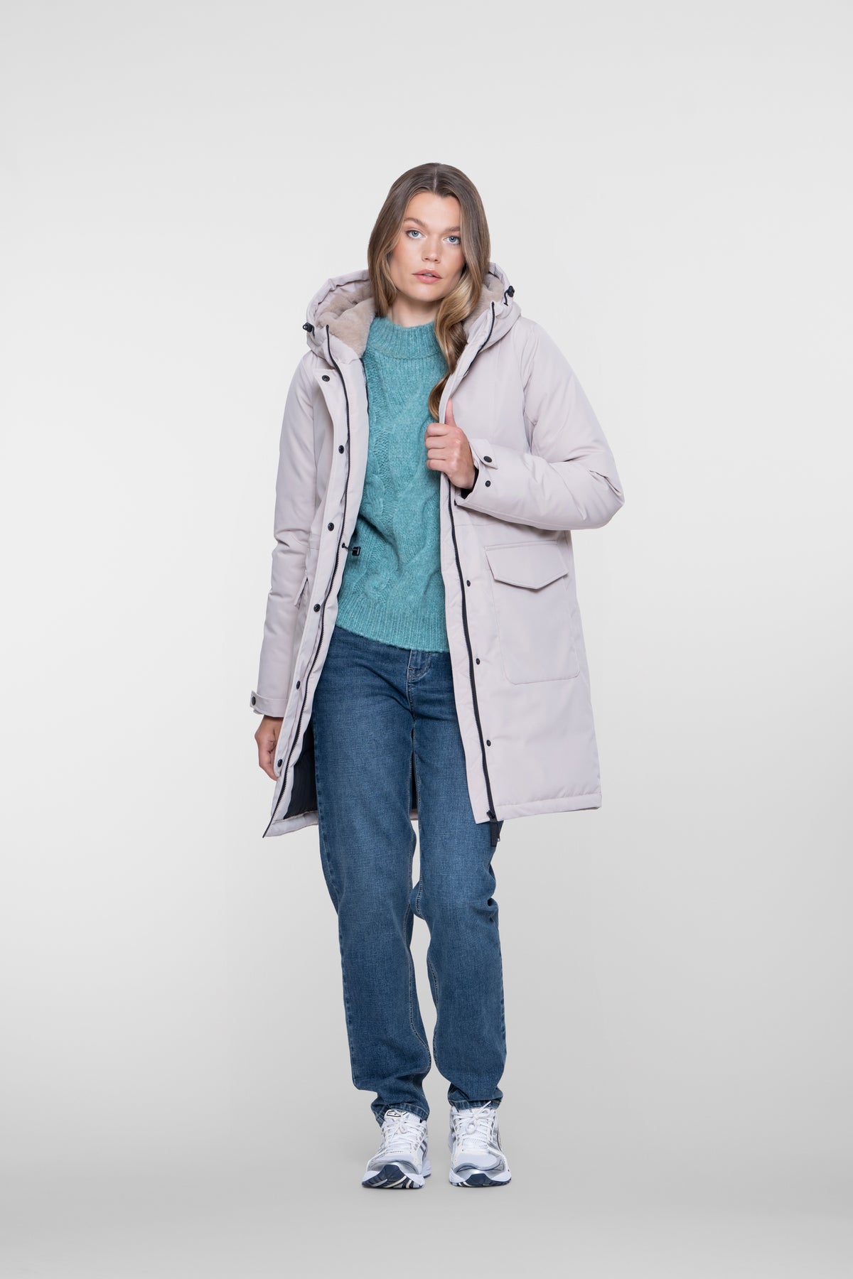 Geisha lange Steppjacke mit Teddyfutter