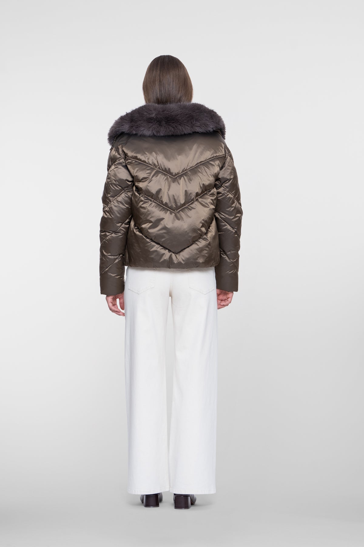 Geisha Steppjacke mit Kunstfellkragen und Reißverschluss