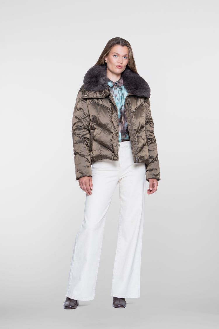 Geisha Steppjacke mit Kunstfellkragen und Reißverschluss