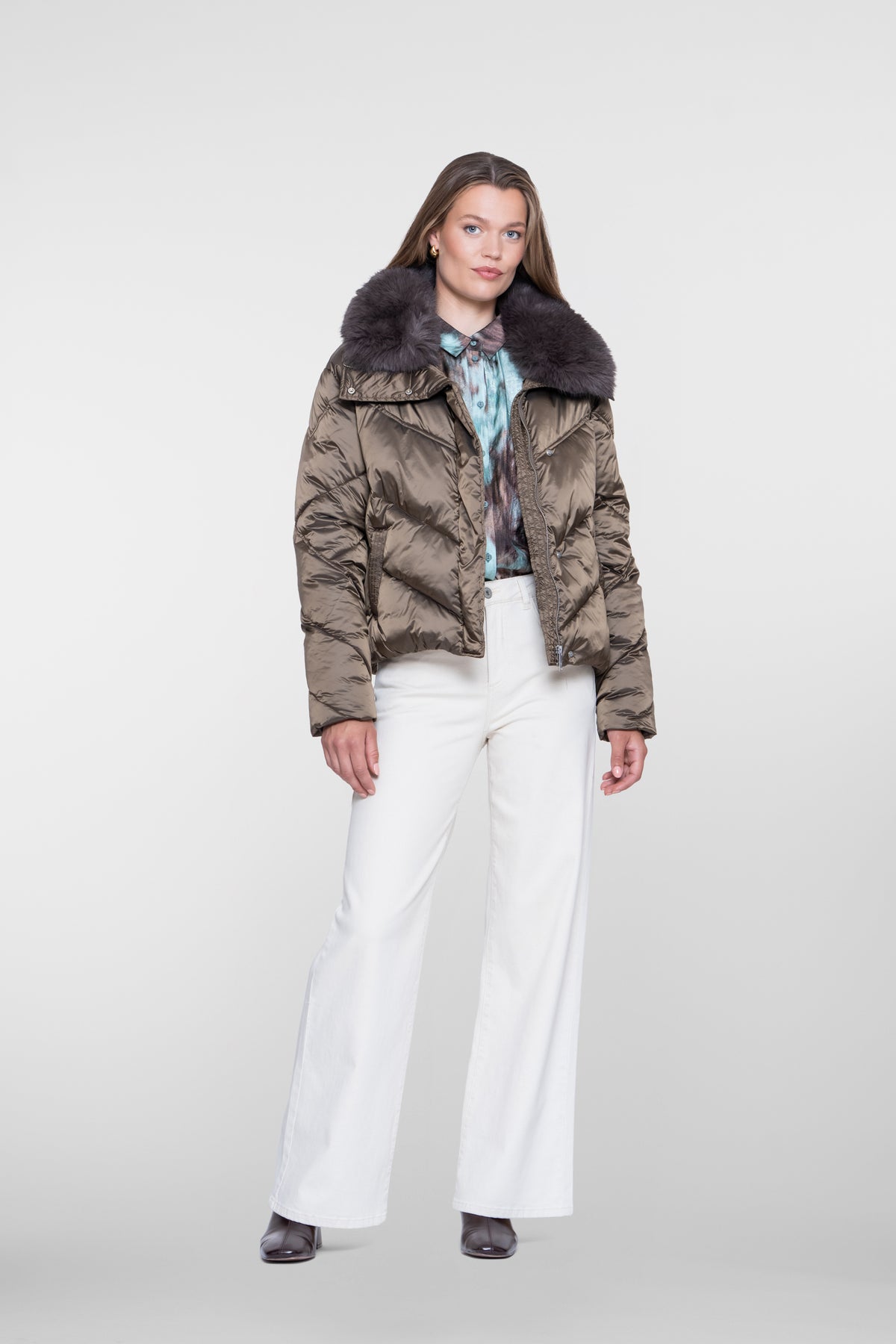 Geisha Steppjacke mit Kunstfellkragen und Reißverschluss – Shop de look