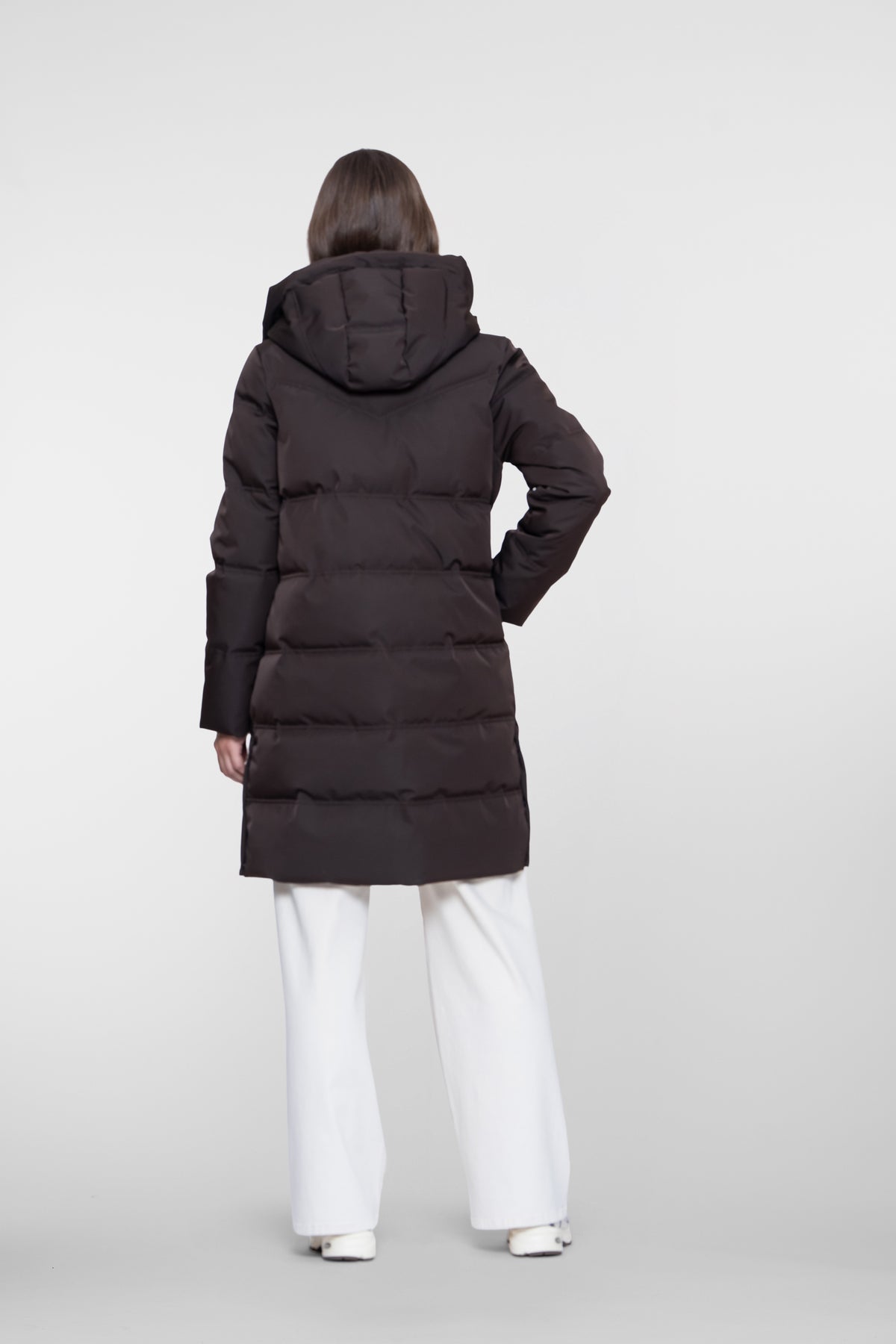 Geisha lange gesteppte Winterjacke mit Kapuze und verdecktem Reißverschluss