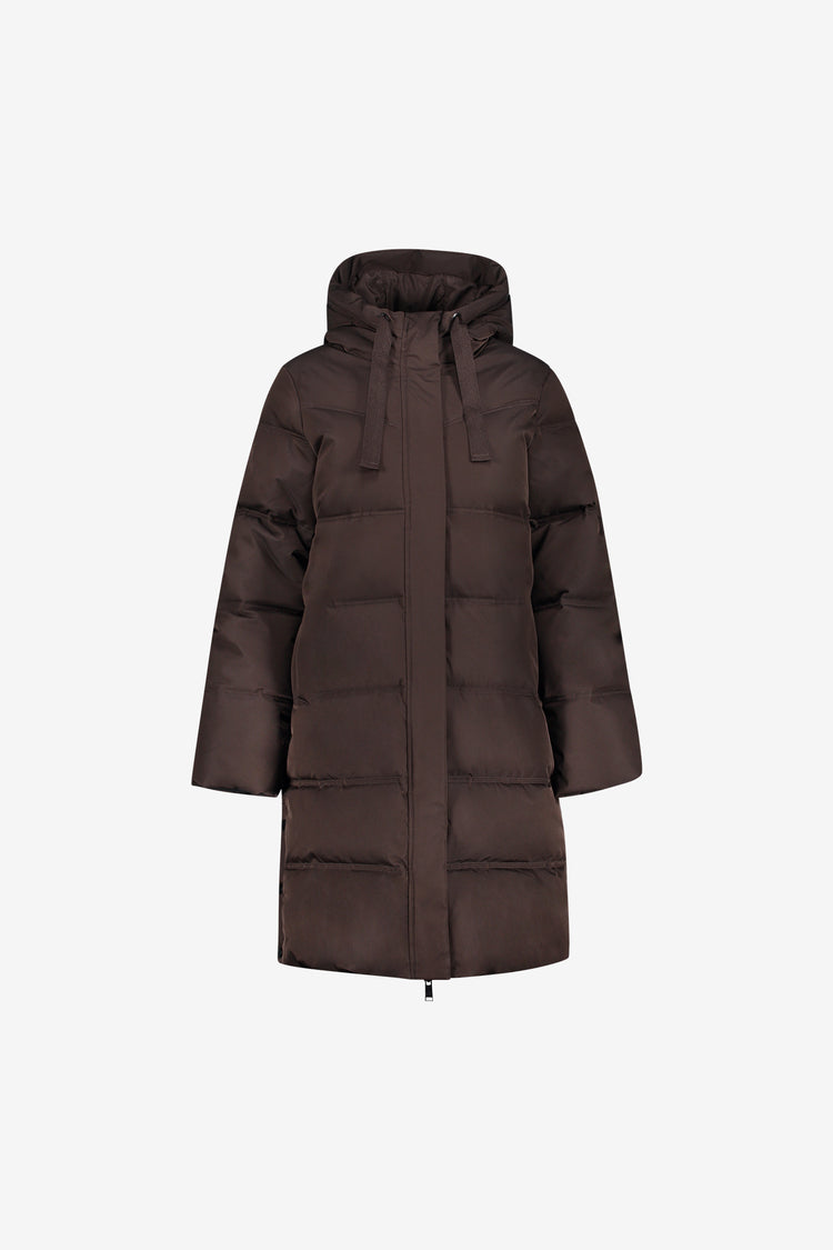 Geisha lange gesteppte Winterjacke mit Kapuze und verdecktem Reißverschluss