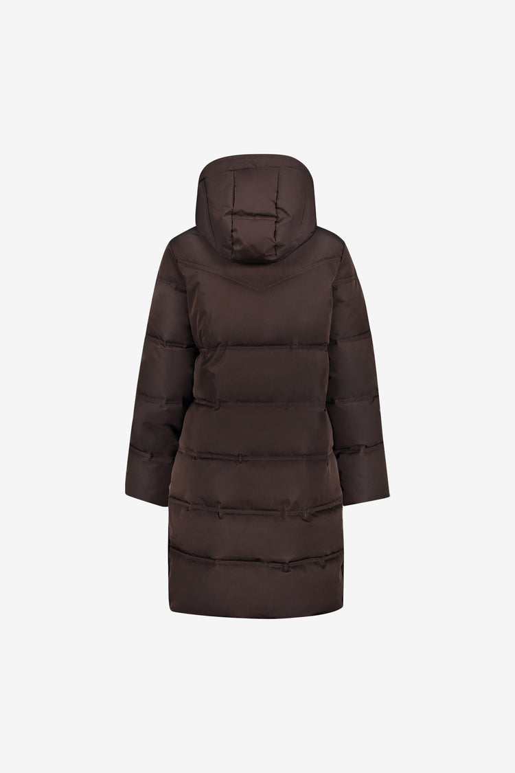 Geisha lange gesteppte Winterjacke mit Kapuze und verdecktem Reißverschluss