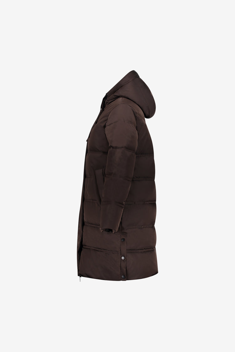 Geisha lange gesteppte Winterjacke mit Kapuze und verdecktem Reißverschluss