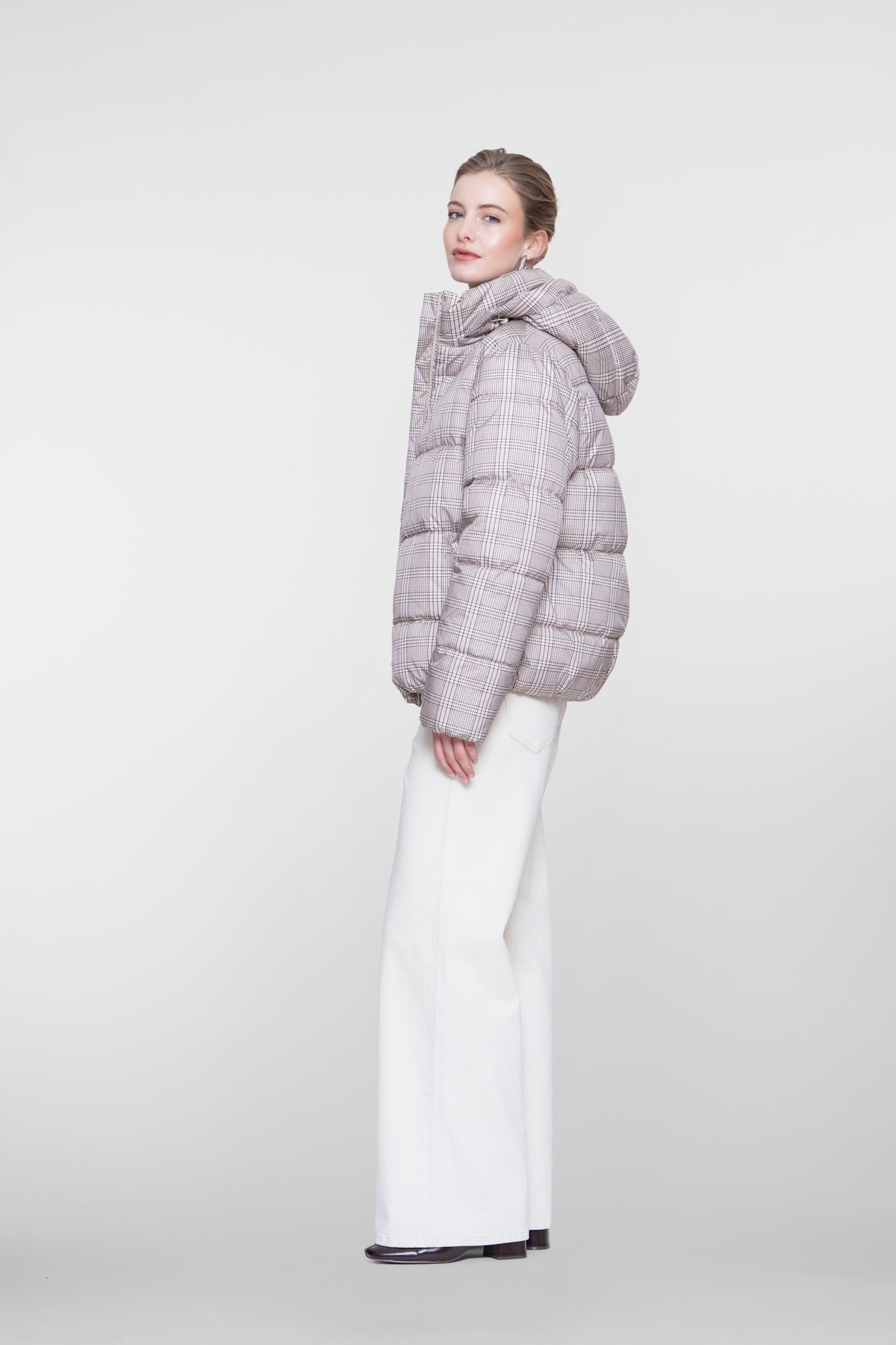 Geisha Winterjacke mit Karomuster und Kapuze
