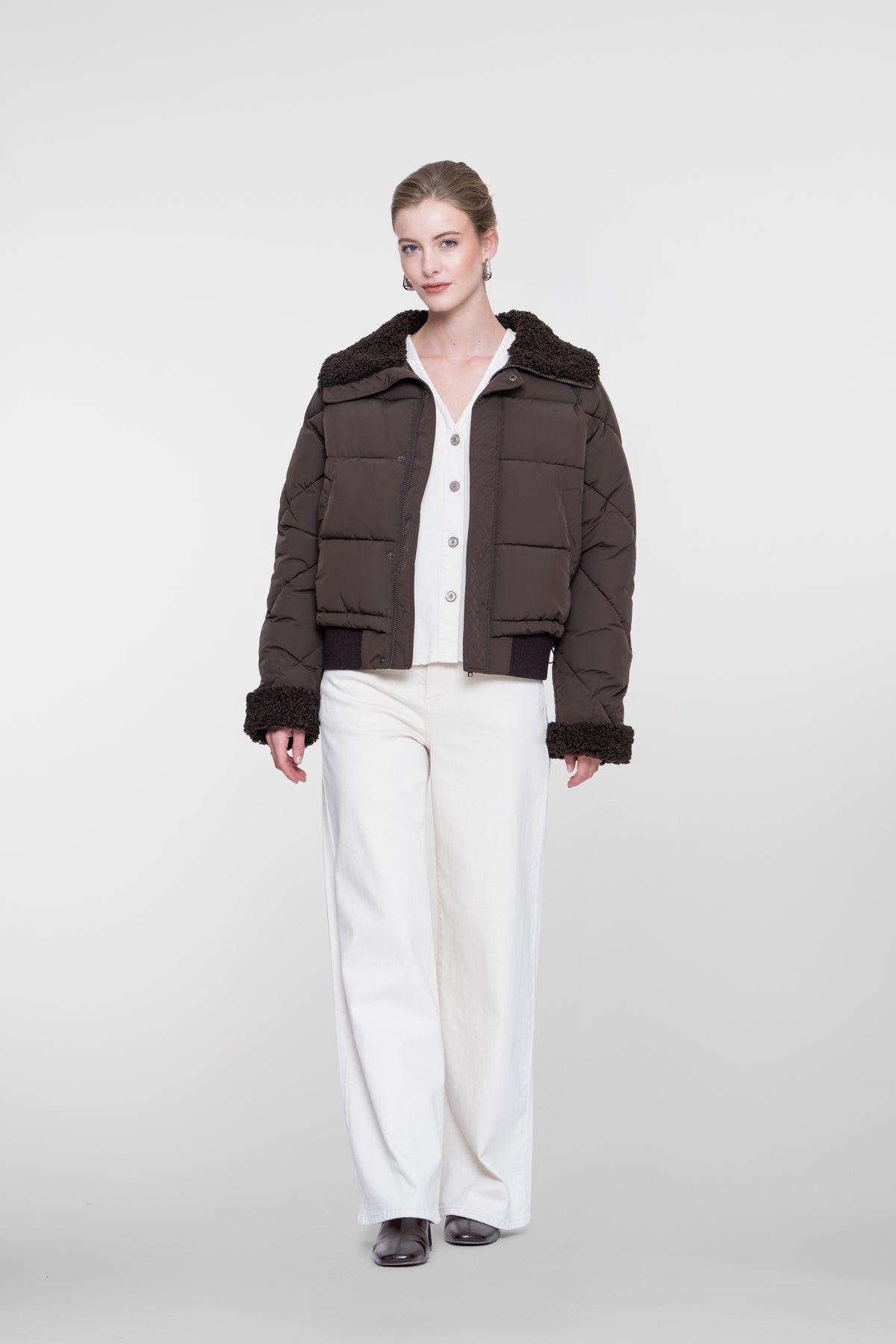 Geisha Winterjacke mit Teddykragen und Teddy-Manschetten