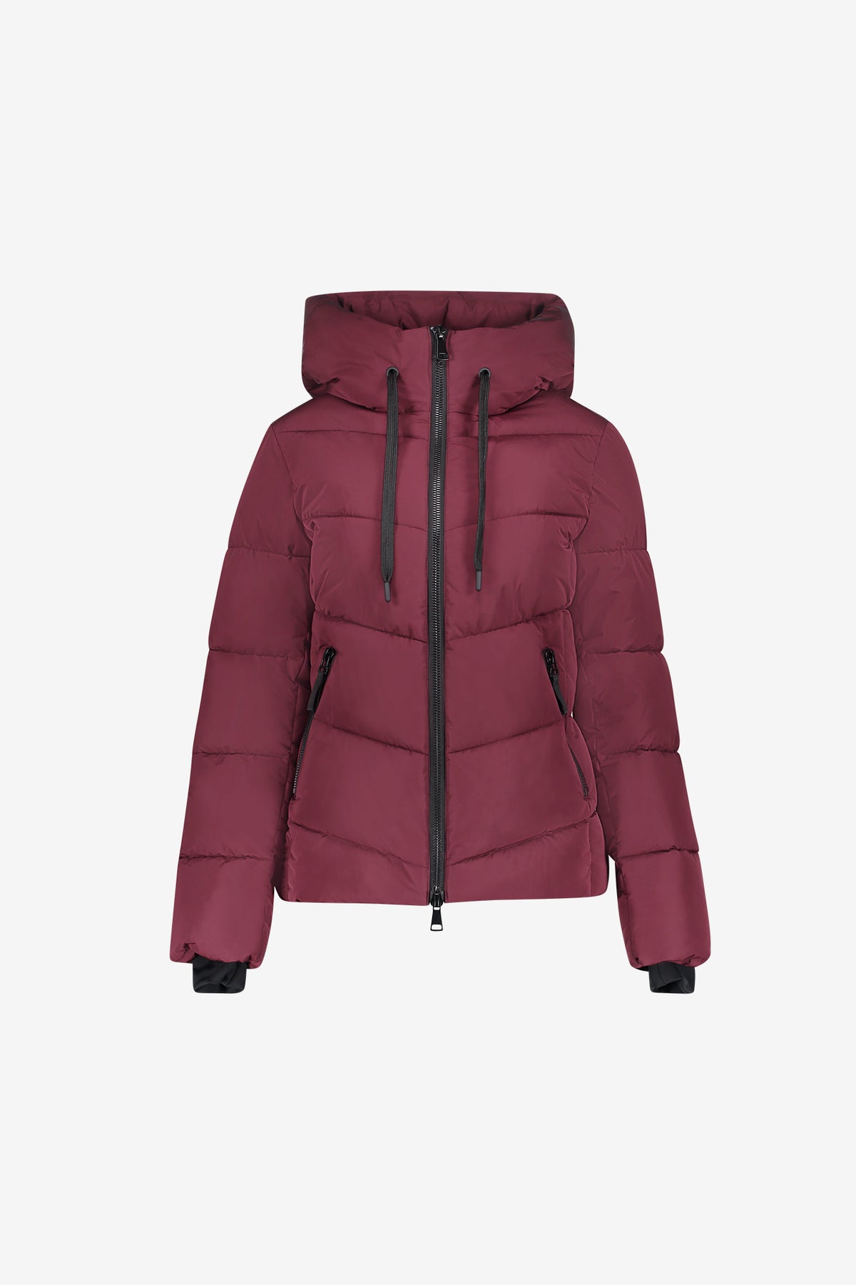 Geisha kurze gesteppte Jacke in Burgundy mit hoher Kapuze