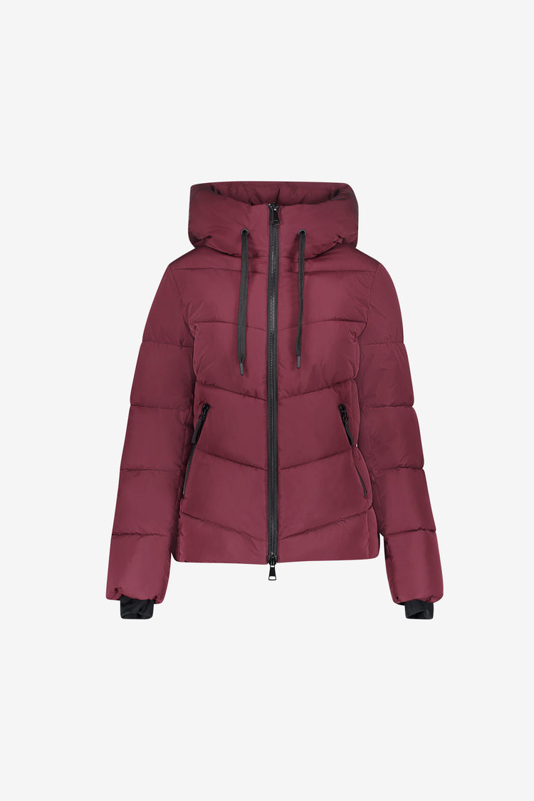 Geisha kurze gesteppte Jacke in Burgundy mit hoher Kapuze
