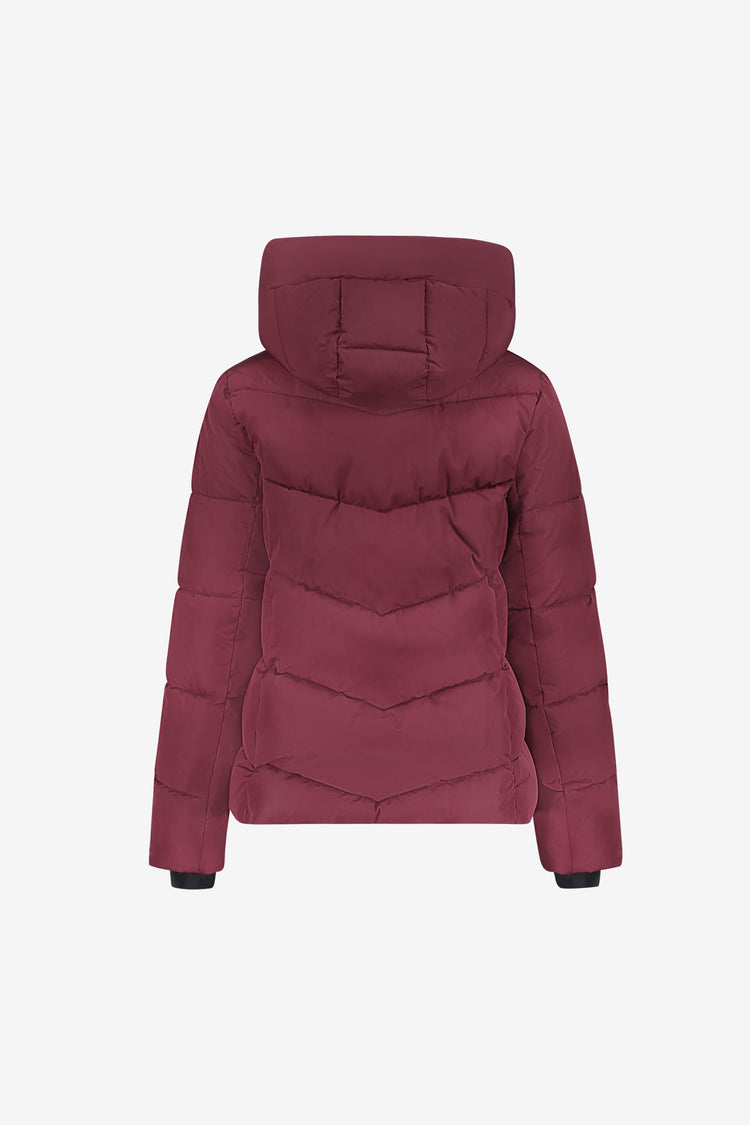Geisha kurze gesteppte Jacke in Burgundy mit hoher Kapuze