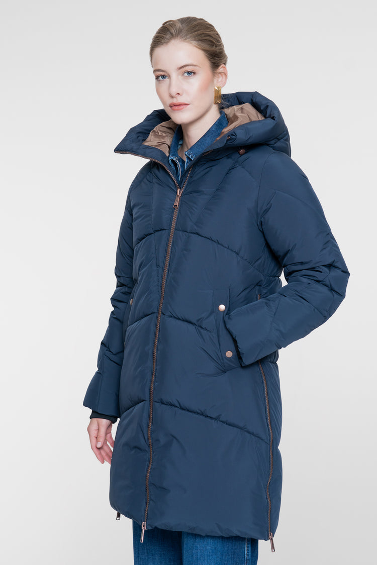 Geisha lange gesteppte Winterjacke mit kupferfarbenen Details
