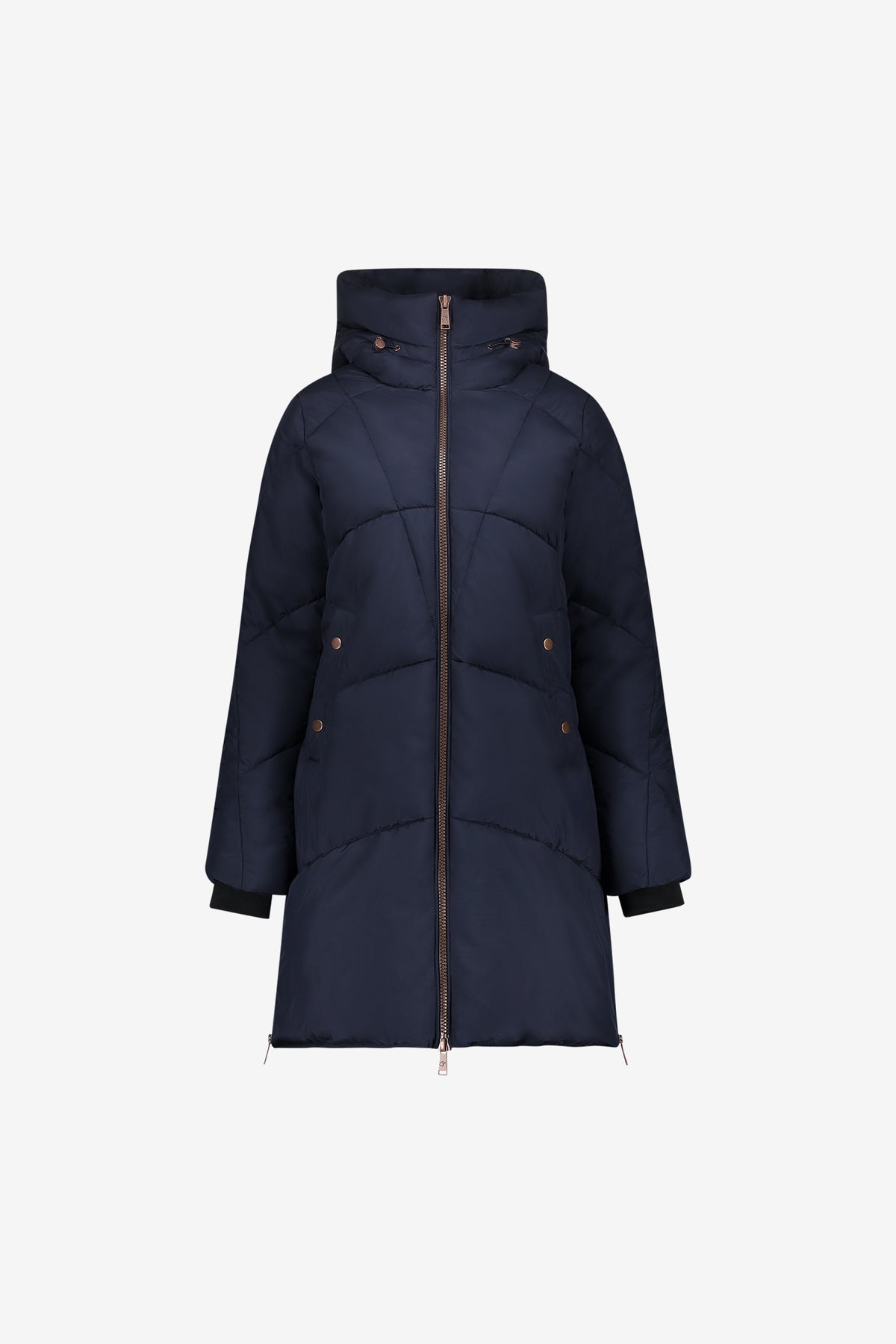 Geisha lange gesteppte Winterjacke mit kupferfarbenen Details