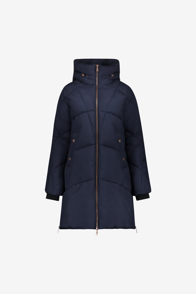 Geisha lange gesteppte Winterjacke mit kupferfarbenen Details
