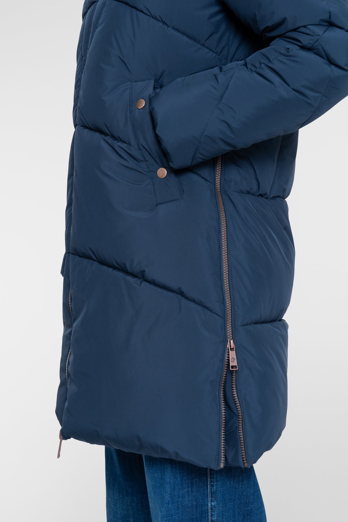 Geisha lange gesteppte Winterjacke mit kupferfarbenen Details